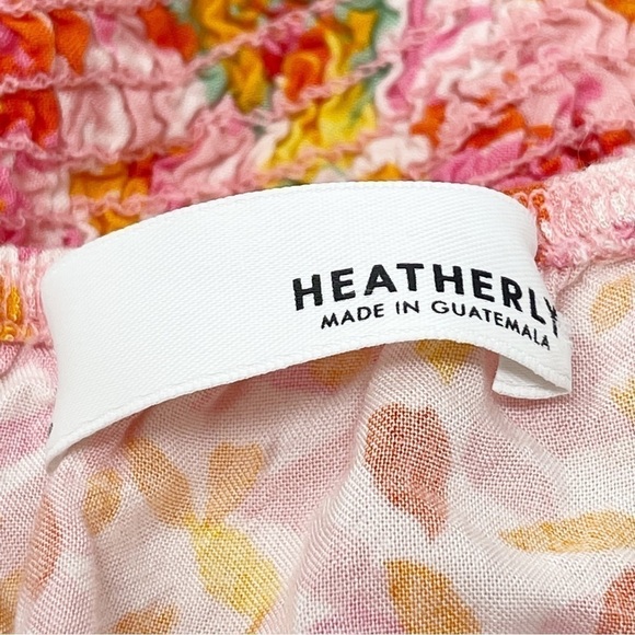 HEATHERLY Women’s Floral Cap Sleeve Crop Top Orange Pink Smocked Back Stretch MP - Picture 5 of 5